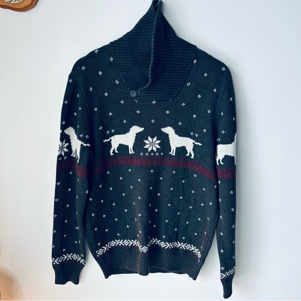 Chaps Black and White Turtleneck Sweater with Dog Design